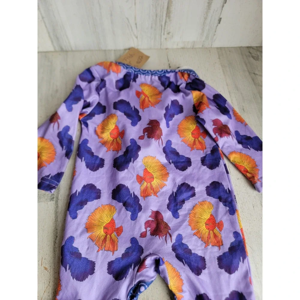 Pete Lucy 3-6 months purple fish romper baby outfit unique apparel